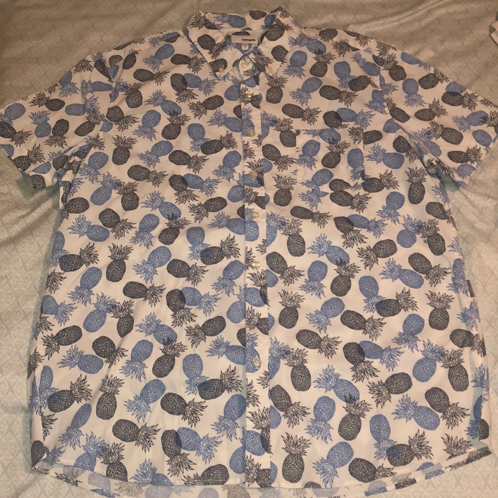 Pineapple Print Short Sleeve Button Down